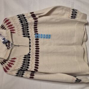 Adrienne Vittadini Cream and Black Crew Neck Sweater